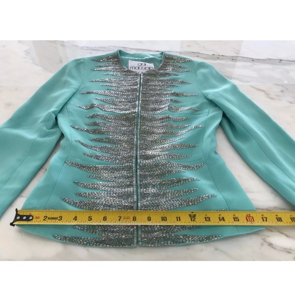 GAI MATTIOLO VINTAGE AQUA SILVER BEADED JACKET 8 - Picture 8 of 13